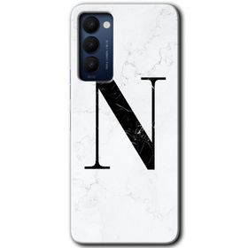 Tecno Camon 18P Beyaz Mermer Desenli N Harfi Baskılı Uyumlu Silikon Kılıf