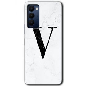 Tecno Camon 18P Beyaz Mermer Desenli V Harfi Baskılı Uyumlu Silikon Kılıf