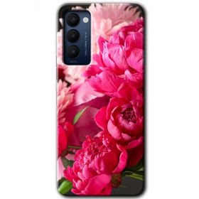 Tecno Camon 18P Kırmızı Beyaz Gül Baskılı Uyumlu Silikon Kılıf