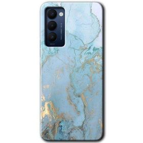 Tecno Camon 18P Mavi Gold Mermer Baskılı Uyumlu Silikon Kılıf