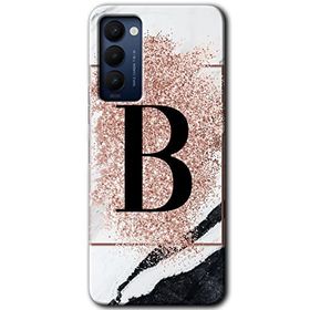 Tecno Camon 18P Pembe Mermer Desenli B Harfi Baskılı Uyumlu Silikon Kılıf