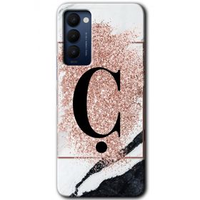 Tecno Camon 18P Pembe Mermer Desenli Ç Harfi Baskılı Uyumlu Silikon Kılıf