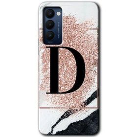 Tecno Camon 18P Pembe Mermer Desenli D Harfi Baskılı Uyumlu Silikon Kılıf