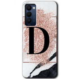 Tecno Camon 18P Pembe Mermer Desenli D Harfi Baskılı Uyumlu Silikon Kılıf
