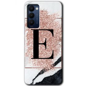 Tecno Camon 18P Pembe Mermer Desenli E Harfi Baskılı Uyumlu Silikon Kılıf