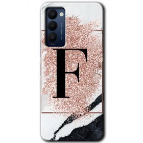 Tecno Camon 18P Pembe Mermer Desenli F Harfi Baskılı Uyumlu Silikon Kılıf