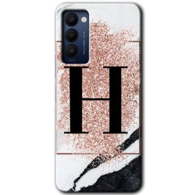 Tecno Camon 18P Pembe Mermer Desenli H Harfi Baskılı Uyumlu Silikon Kılıf