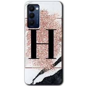 Tecno Camon 18P Pembe Mermer Desenli H Harfi Baskılı Uyumlu Silikon Kılıf