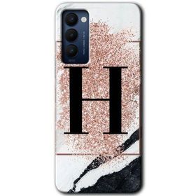Tecno Camon 18P Pembe Mermer Desenli H Harfi Baskılı Uyumlu Silikon Kılıf