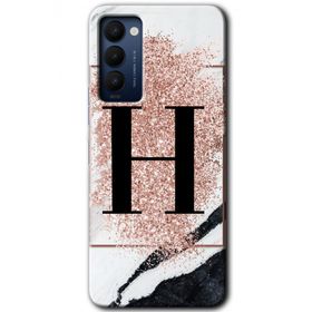 Tecno Camon 18P Pembe Mermer Desenli H Harfi Baskılı Uyumlu Silikon Kılıf