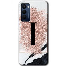 Tecno Camon 18P Pembe Mermer Desenli İ Harfi Baskılı Uyumlu Silikon Kılıf
