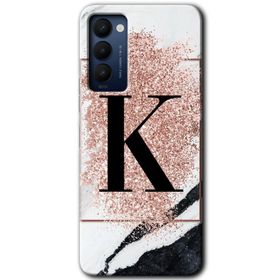 Tecno Camon 18P Pembe Mermer Desenli K Harfi Baskılı Uyumlu Silikon Kılıf