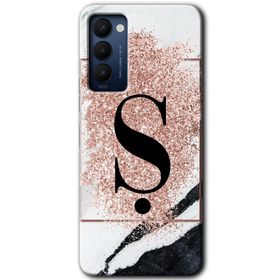 Tecno Camon 18P Pembe Mermer Desenli K Harfi Baskılı Uyumlu Silikon Kılıf