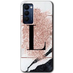 Tecno Camon 18P Pembe Mermer Desenli K Harfi Baskılı Uyumlu Silikon Kılıf