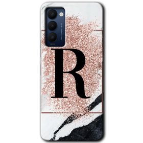Tecno Camon 18P Pembe Mermer Desenli K Harfi Baskılı Uyumlu Silikon Kılıf