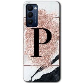 Tecno Camon 18P Pembe Mermer Desenli P Harfi Baskılı Uyumlu Silikon Kılıf
