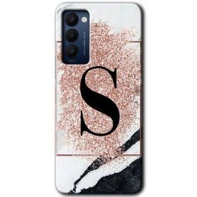 Tecno Camon 18P Pembe Mermer Desenli S Harfi Baskılı Uyumlu Silikon Kılıf