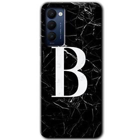 Tecno Camon 18P Siyah Mermer Desenli B Harfi Baskılı Uyumlu Silikon Kılıf
