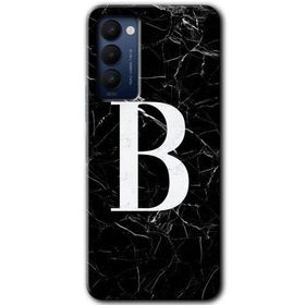 Tecno Camon 18P Siyah Mermer Desenli B Harfi Baskılı Uyumlu Silikon Kılıf