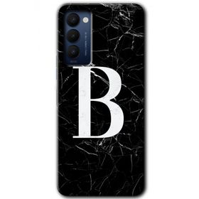 Tecno Camon 18P Siyah Mermer Desenli B Harfi Baskılı Uyumlu Silikon Kılıf