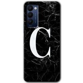 Tecno Camon 18P Siyah Mermer Desenli C Harfi Baskılı Uyumlu Silikon Kılıf