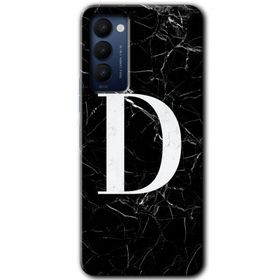 Tecno Camon 18P Siyah Mermer Desenli D Harfi Baskılı Uyumlu Silikon Kılıf