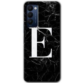 Tecno Camon 18P Siyah Mermer Desenli E Harfi Baskılı Uyumlu Silikon Kılıf