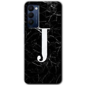Tecno Camon 18P Siyah Mermer Desenli J Harfi Baskılı Uyumlu Silikon Kılıf