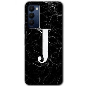Tecno Camon 18P Siyah Mermer Desenli J Harfi Baskılı Uyumlu Silikon Kılıf