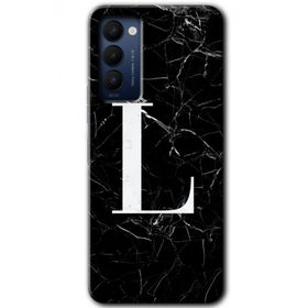 Tecno Camon 18P Siyah Mermer Desenli L Harfi Baskılı Uyumlu Silikon Kılıf