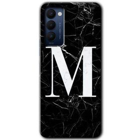 Tecno Camon 18P Siyah Mermer Desenli M Harfi Baskılı Uyumlu Silikon Kılıf
