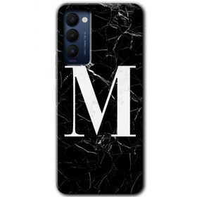Tecno Camon 18P Siyah Mermer Desenli M Harfi Baskılı Uyumlu Silikon Kılıf