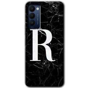 Tecno Camon 18P Siyah Mermer Desenli R Harfi Baskılı Uyumlu Silikon Kılıf