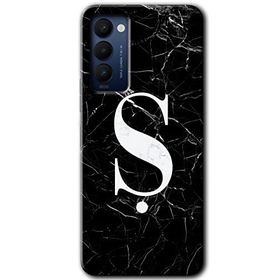 Tecno Camon 18P Siyah Mermer Desenli S Harfi Baskılı Uyumlu Silikon Kılıf