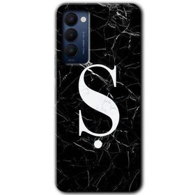 Tecno Camon 18P Siyah Mermer Desenli S Harfi Baskılı Uyumlu Silikon Kılıf