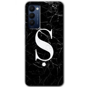 Tecno Camon 18P Siyah Mermer Desenli S Harfi Baskılı Uyumlu Silikon Kılıf