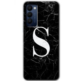 Tecno Camon 18P Siyah Mermer Desenli S Harfi Baskılı Uyumlu Silikon Kılıf