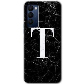 Tecno Camon 18P Siyah Mermer Desenli T Harfi Baskılı Uyumlu Silikon Kılıf