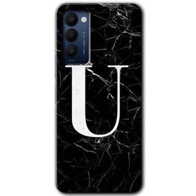 Tecno Camon 18P Siyah Mermer Desenli Ü Harfi Baskılı Uyumlu Silikon Kılıf