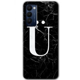 Tecno Camon 18P Siyah Mermer Desenli Ü Harfi Baskılı Uyumlu Silikon Kılıf