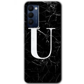 Tecno Camon 18P Siyah Mermer Desenli Ü Harfi Baskılı Uyumlu Silikon Kılıf
