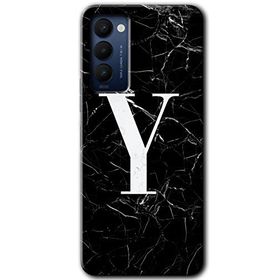 Tecno Camon 18P Siyah Mermer Desenli Y Harfi Baskılı Uyumlu Silikon Kılıf