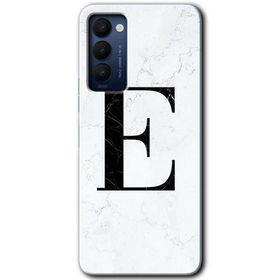 Tecno Camon 18T Beyaz Mermer Desenli E Harfi Baskılı Uyumlu Silikon Kılıf