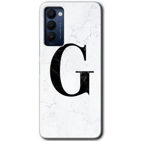 Tecno Camon 18T Beyaz Mermer Desenli G Harfi Baskılı Uyumlu Silikon Kılıf