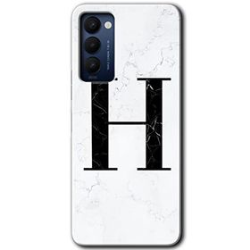 Tecno Camon 18T Beyaz Mermer Desenli H Harfi Baskılı Uyumlu Silikon Kılıf