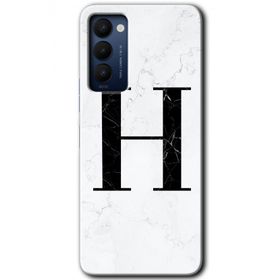 Tecno Camon 18T Beyaz Mermer Desenli H Harfi Baskılı Uyumlu Silikon Kılıf