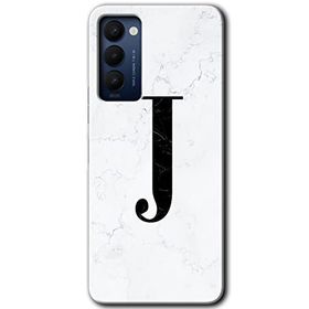Tecno Camon 18T Beyaz Mermer Desenli J Harfi Baskılı Uyumlu Silikon Kılıf