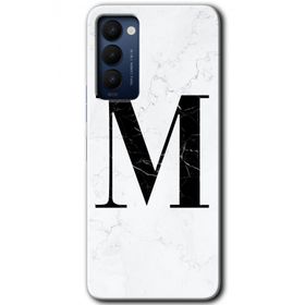 Tecno Camon 18T Beyaz Mermer Desenli M Harfi Baskılı Uyumlu Silikon Kılıf