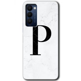 Tecno Camon 18T Beyaz Mermer Desenli P Harfi Baskılı Uyumlu Silikon Kılıf
