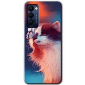 Tecno Camon 18T Cat Butterfly Baskılı Uyumlu Silikon Kılıf